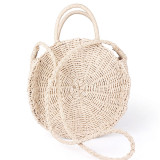 Handmade Rattan Woven Round Handbag Vintage Retro Straw Rope Knitted Messenger Bag Lady Fresh Paper Bag