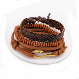 1 Set 4PCS leather bracelet Men's multi-layer bead bracelet women's retro punk casual men's jewelry