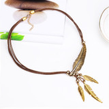 Feather Statement Necklaces Pendants Vintage Rope Chain Necklace Women Accessories