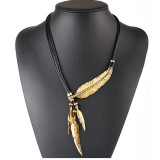 Feather Statement Necklaces Pendants Vintage Rope Chain Necklace Women Accessories