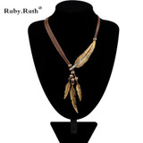 Feather Statement Necklaces Pendants Vintage Rope Chain Necklace Women Accessories