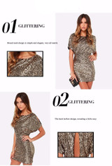 Metallic Sequined Dress Slim Sexy Hip Package Nightclub Women Slit Backless Dresses