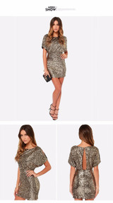 Metallic Sequined Dress Slim Sexy Hip Package Nightclub Women Slit Backless Dresses