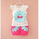 Fashion toddler baby girls summer clothing sets bow sunflower girls summer clothes set kids casual sport suit set