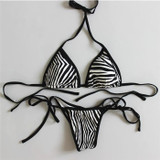 New sexy triangle thong bottom bandage swimsuit  Halter Brazilian bikinis set Zebra push up women swimwear bathing suit