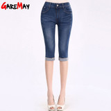 GAREMAY 2016 Women Summer Jeans Capris Cropped Trousers Stretch High Waist Casual Pants Female Slim Fashion Denim Capris 8801