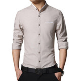 New Fashion Casual Men Shirt Long Sleeve Stand Color Slim Fit Shirt Men Korean business Mens Dress Shirts Men Clothes 5XL