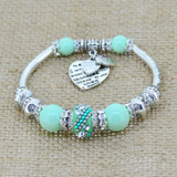 Fashion Silver Plated Jewelry Love Heart Charm  Bracelets & Bangles Glass Beads Strand Bracelets for Women 2016 Fine Jewelry