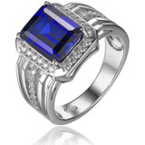 Gem Stone Jewelry Blue Sapphire Wedding Engagement Ring Set For Men Genuine 925 Solid Sterling Sliver 2016 Brand New Luxury