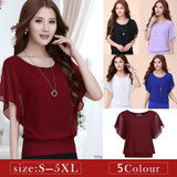 New Womens Tops Fashion 2016 Women Summer Chiffon Blouse Plus Size Ruffle Batwing Short Sleeve Casual Shirt Black White Red Blue New Womens Tops Fashion 2016 Women Summer Chiffon Blouse Plus Size Ruffle Batwing Short Sleeve Casual Shirt Black White Red Blue