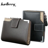 Men baellerry Short Wallets Balck Brown Bifold Wallet Mens Genuine PU Leather Card holder Coin With Zipper Wallet Purses Pockets