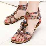 Flat Sandals Ankle T-strap Fashion Sandals Flat Beaded