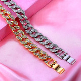 Caraquet Punk Hip Hop Cuban Link Chain Choker Necklace Iced Out Rapper Crystal Necklace Fashion Bling Rhinestone Jewelry Gift