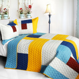 [Timeless - B] Vermicelli-Quilted Patchwork Geometric Quilt Set Full/Queen