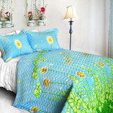 [Dandelion Dancing Night] Cotton 3PC Floral Vermicelli-Quilted Patchwork Quilt Set (King Size)