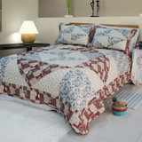 [Little Folka Dots] 100% Cotton 2PC Floral Vermicelli-Quilted Patchwork Quilt Set (Twin Size)