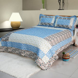 [Midsummer Dream] 100% Cotton 3PC Floral Vermicelli-Quilted Patchwork Quilt Set (Full/Queen Size)
