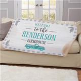 Personalized Welcome To The Farmhouse Gingham Sherpa Throw