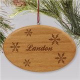 Engraved Snowflakes Wooden Oval Christmas Ornament