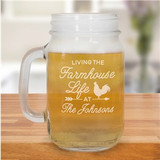 Engraved Farmhouse Life Mason Jar