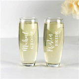 Engraved Bride and Groom Stemless Flute Set