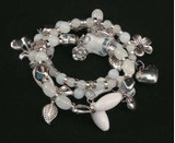 Silver Tone & White Beads Stretch Bracelet