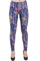 Blue Jewel Print Plus Size Leggings