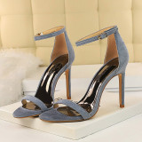 Women High Heels Flock Stripper Sandals