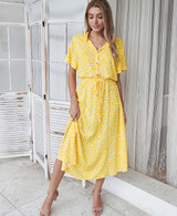 Dots Print Short Sleeve Tunic Midi Dress