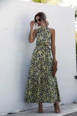 Summer Elegant Print Flowers Polka-dot strap Halter boho Dress