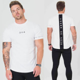 Men Cotton Short sleeve Fitness Slim Patchwork Black T-shirt