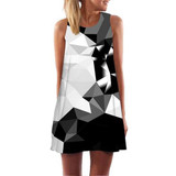 Print Sleeveless O neck Casual Loose Mini Chiffon Dress