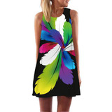 Print Sleeveless O neck Casual Loose Mini Chiffon Dress
