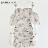 Floral Print Sexy Boho Off Shoulder Bodycon Mini Dress