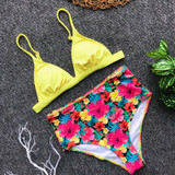 Sexy High Waist Dot Print Halter Push Up Bikini set
