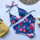 Sexy High Waist Dot Print Halter Push Up Bikini set