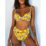 Print Ruffled Sexy Swimsuit Brazilian Bikini Set