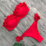 Sexy Push Up Strapless Stripe Patchwork Swim Suit