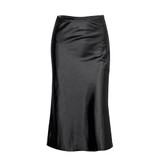 Casual Silk Black Knee-Length Office Lady High Waist Elegant Satin Skirt