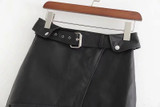 Sexy Asymmetry fur leather Zipper punk rock belt mini skirt