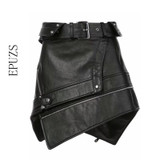 Sexy Asymmetry fur leather Zipper punk rock belt mini skirt