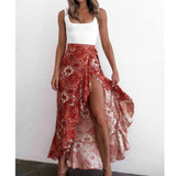Skirt Boho Print skirt High Slit Ruffles long Elegant skirt