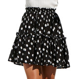 Fashion Polka Dot Print Ruffles A-Line Pleated Lace Up Short SKirt