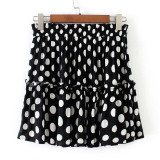 Fashion Polka Dot Print Ruffles A-Line Pleated Lace Up Short SKirt