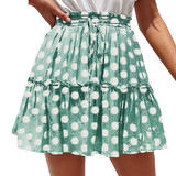 Fashion Polka Dot Print Ruffles A-Line Pleated Lace Up Short SKirt