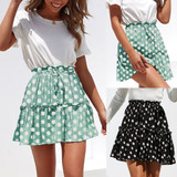 Fashion Polka Dot Print Ruffles A-Line Pleated Lace Up Short SKirt