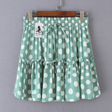 Fashion Polka Dot Print Ruffles A-Line Pleated Lace Up Short SKirt