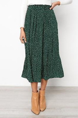 Dots Floral Print Pleated Midi Skirt