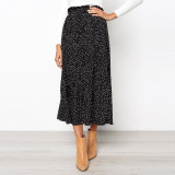 Dots Floral Print Pleated Midi Skirt