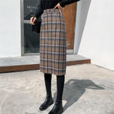 Straight Plaid Midi Package Hip Preppy Style High Waist Vintage Skirt